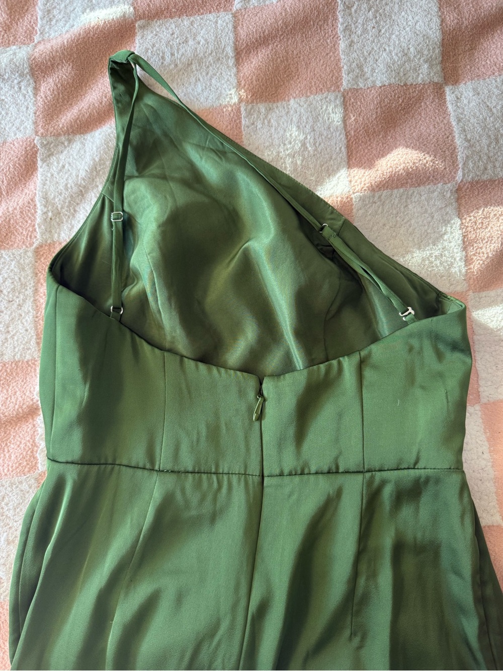 Azazie Olive One-Shoulder Satin Gown - Picture 6 of 8